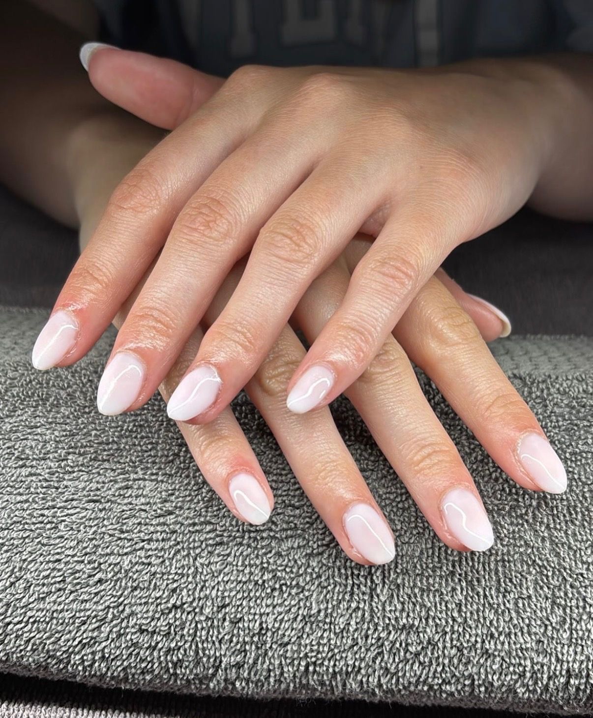 Milky pink gel on both hands